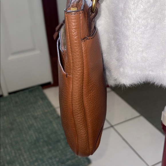 Fossil shoulder/Crossbody bag pebble leather brown brass hw 3 Ext. Pockets - Picture 5 of 17